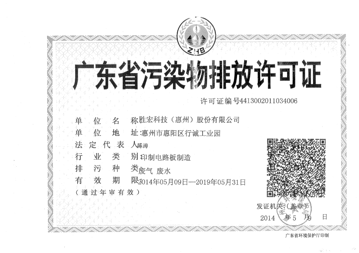 bb贝博Ballbet科技（惠州）股份有限公司排污许可证